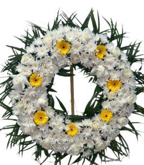 Wreath chrysanthemums, roses and gerbera