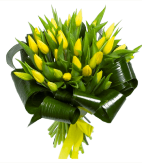 Buchet lalele galbene și aspidistra