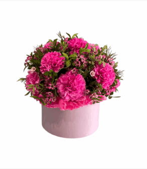 Aranjament în cutie cu garoafe și wax