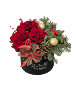 Cutie cu brad și trandafiri