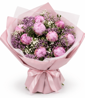 Buchet din bujori roz și liliac