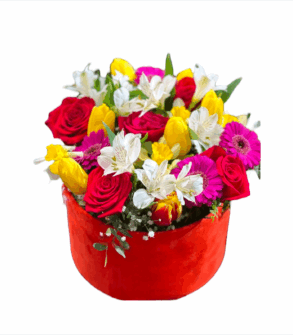 Cutie cu mix de flori și lalele