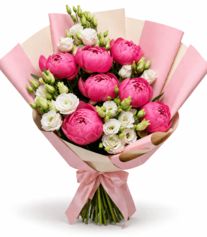 Buchet de sezon cu Bujori și Lisianthus