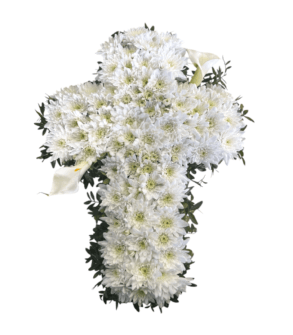 Funerary Cross of White Chrysanthemums