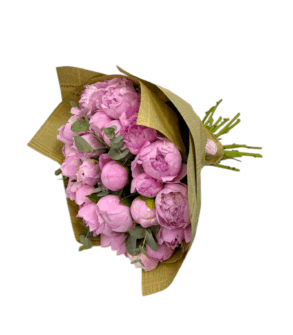 Bouquet of 27 Peonies in Newspaper