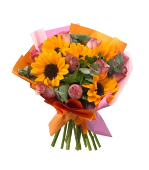 Buchet Trandafiri și Floarea Soarelui de Vara