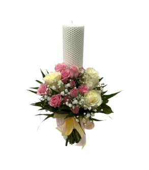 Lumânare nunta ceara naturala - Trandafiri și miniroze