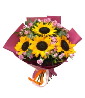 Buchet Floarea soarelui și Mini Trandafiri