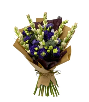 Buchet Lisianthus mov și Tuberoze Chiparoase