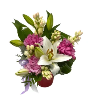 Aranjament floral cu Tuberoze in vas ceramic