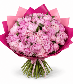 55 Pink peonies in bouquet