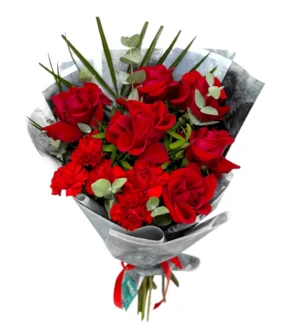 Buchet deosebit superb Garoafe roșii și trandafiri online