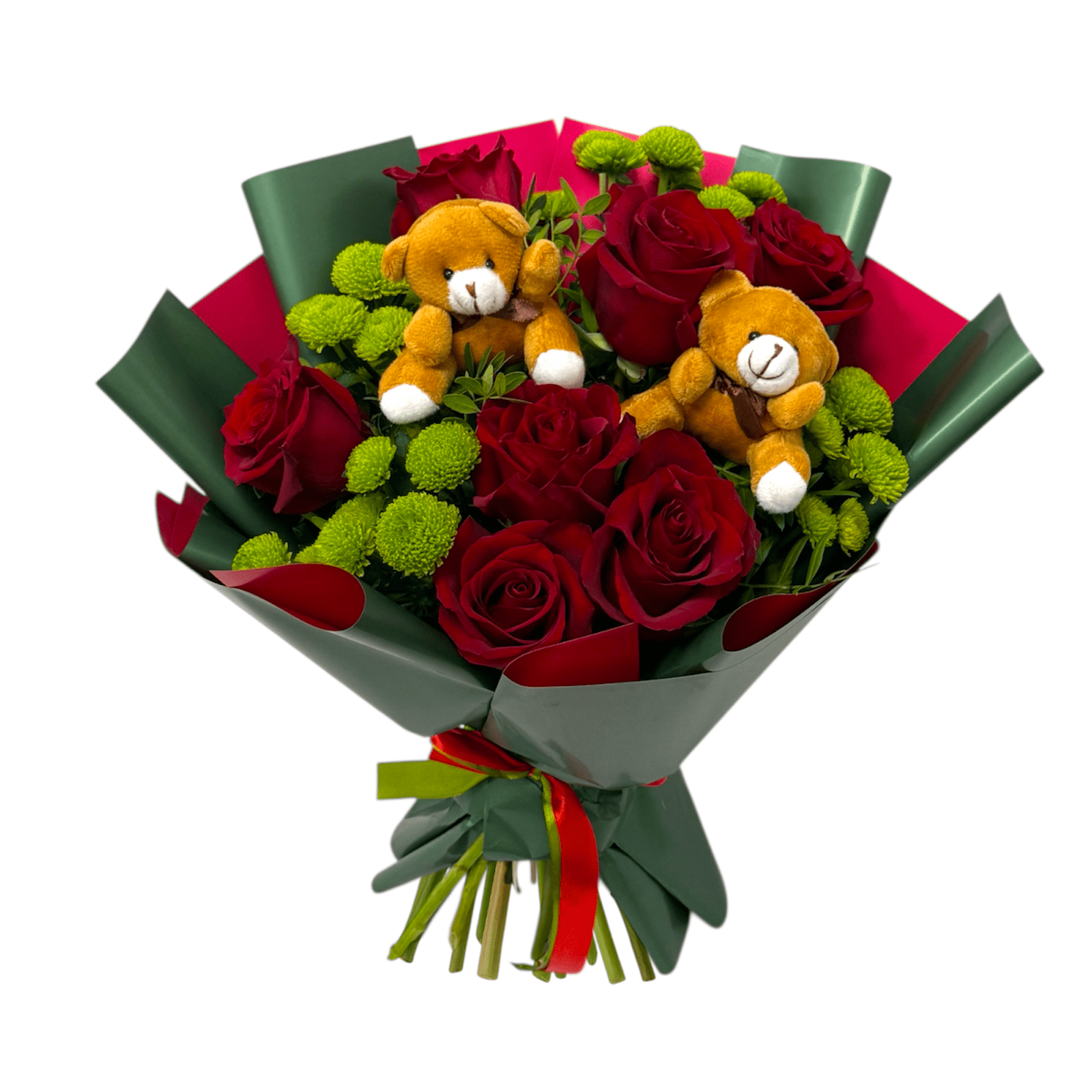 Romantic Bouquet with Teddy Bears Roses and Santini