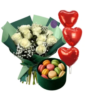 Pachet Aniversar Flori, Macarons și Baloane