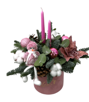 Pink Christmas box with candles