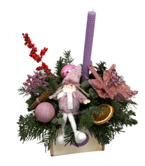 Christmas arrangement with Christmas tree and candle - natural wax